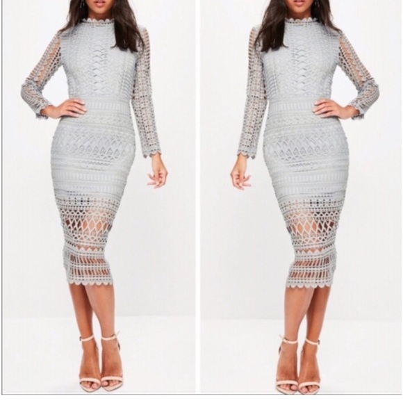 Missguided High Neck Structured Lace Midi Dress - Picture 1 of 16